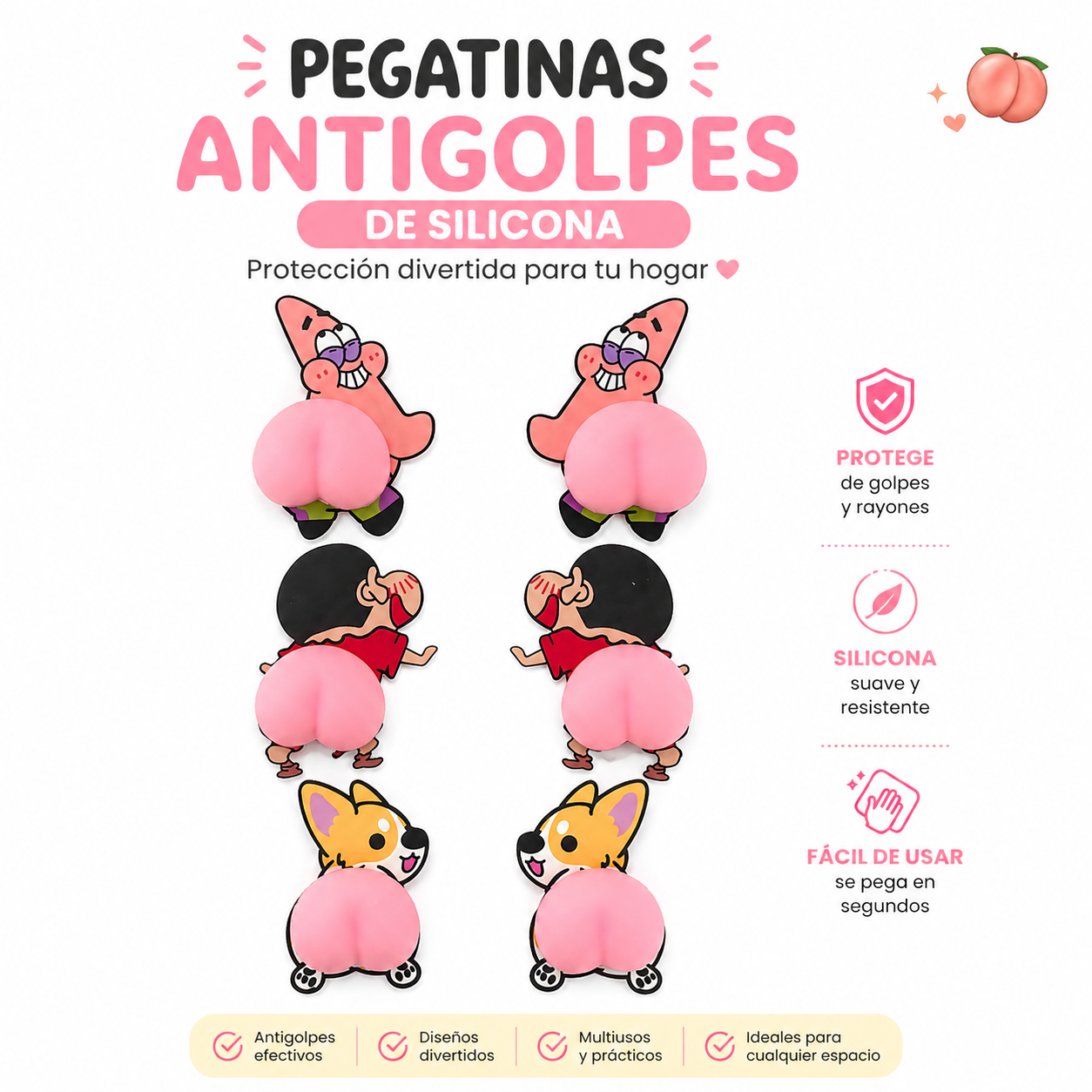 protector antigolpes de silicona, con diseño divertido.